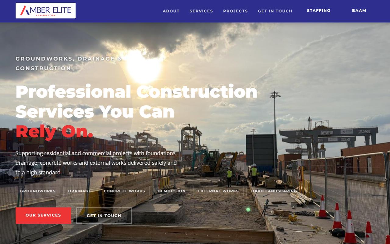 Amber Elite Construction website homepage