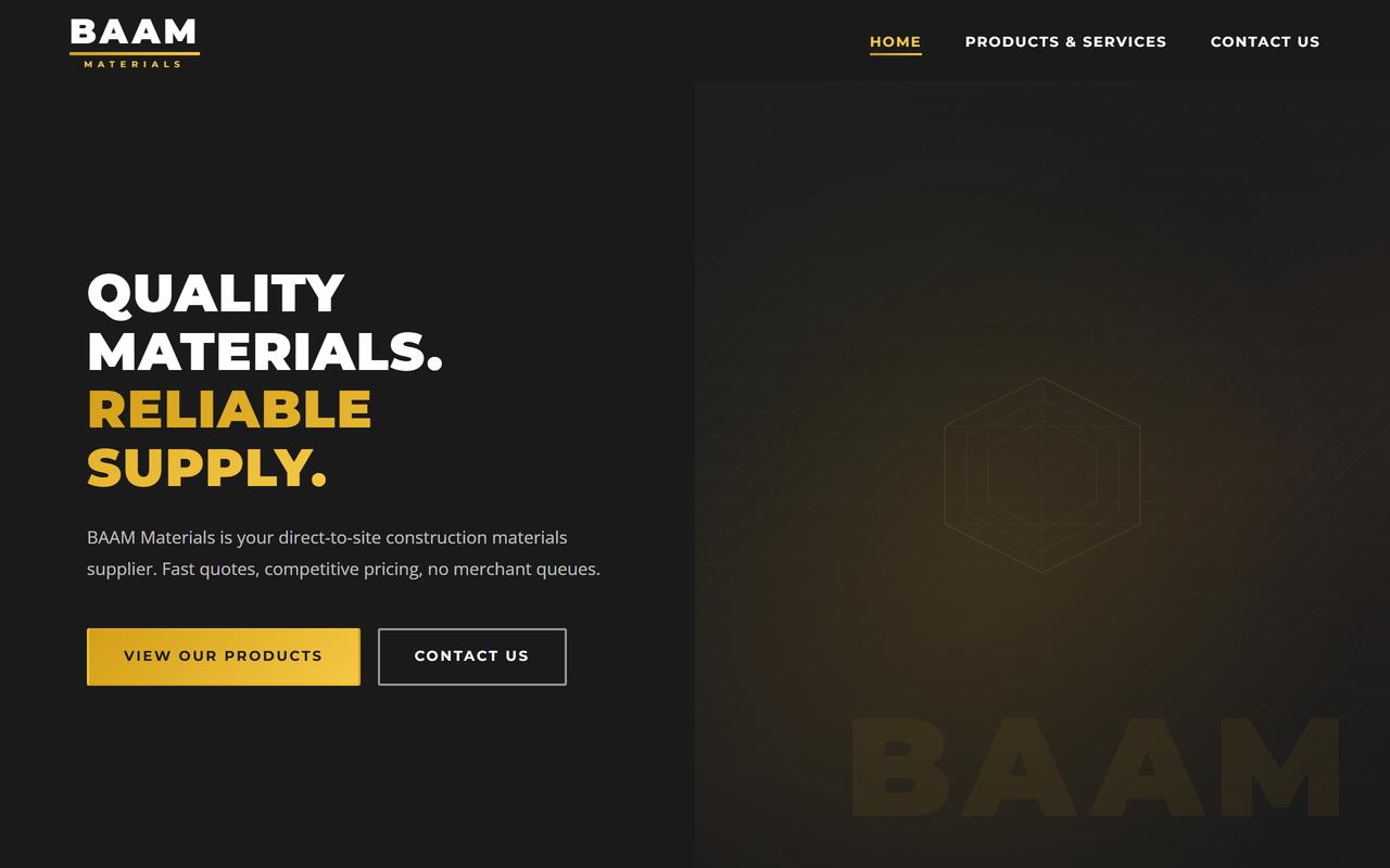 Screenshot of BAAM Materials website homepage